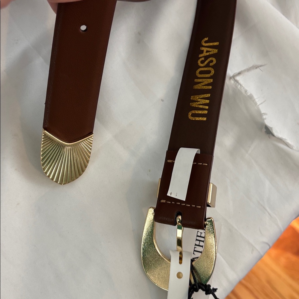 NWT Jason Wu Genuine leather belt w/gold color hardware…color-chocolate… - Picture 2 of 5